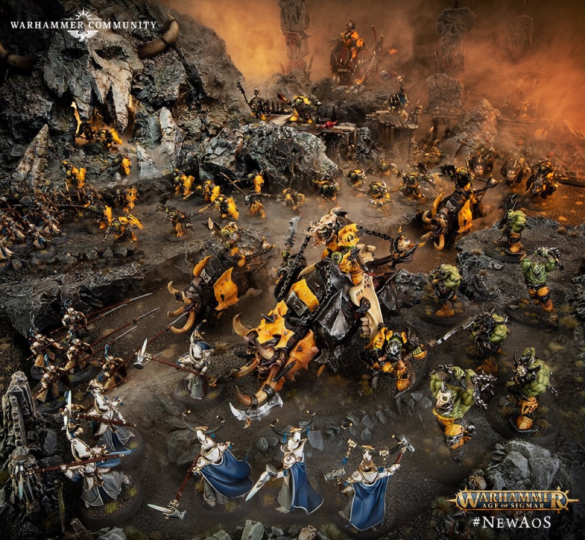 Ironjawz crashing through a rocky pass on Maw-gruntas