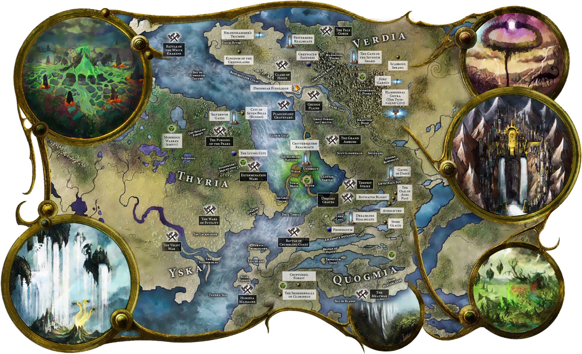 Map of the Everspring Swathe in Ghyran, showing Thyria in the west